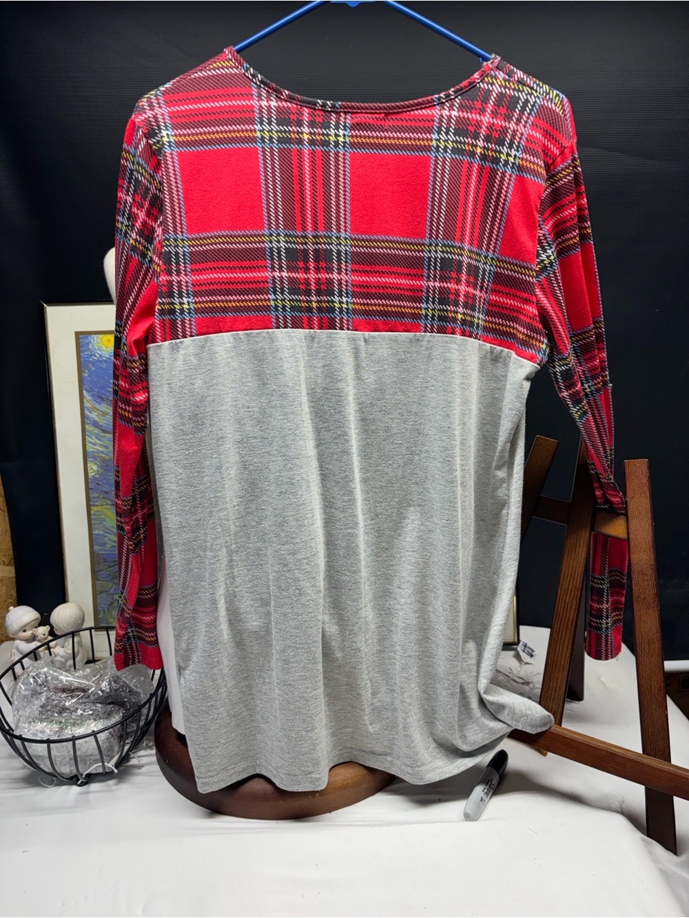 Simply Southern Red Plaid & Light Gray Knot-Front Long Sleeve Tee - Picture 2 of 5